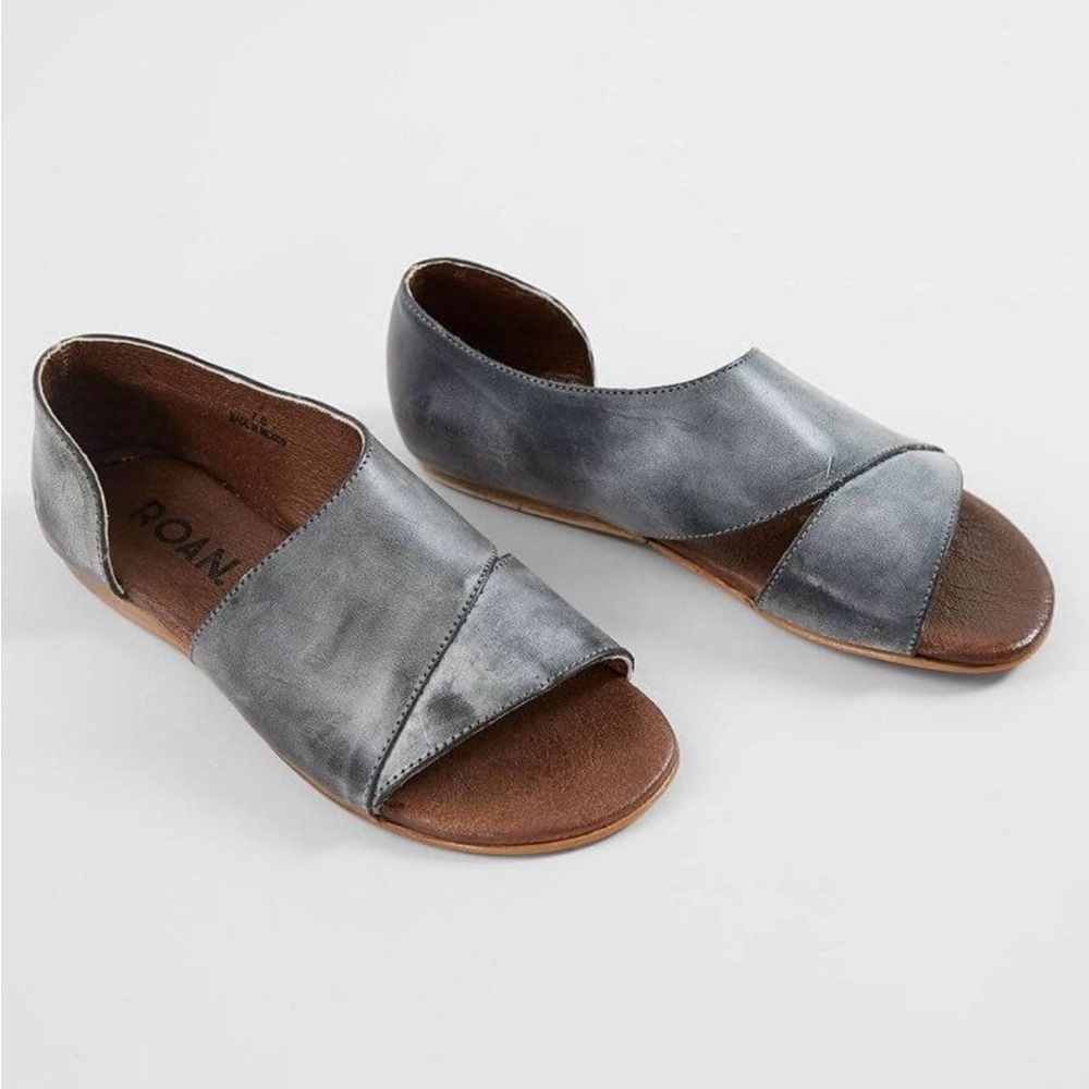 Bed Stu Women's Open-Toe Leather Slide - Metallic Gray